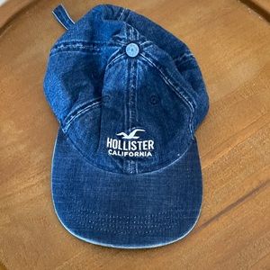 Hollister Denim Dad Hat Blue Adjustable Baseball Cap Logo Embroidered Casual OS